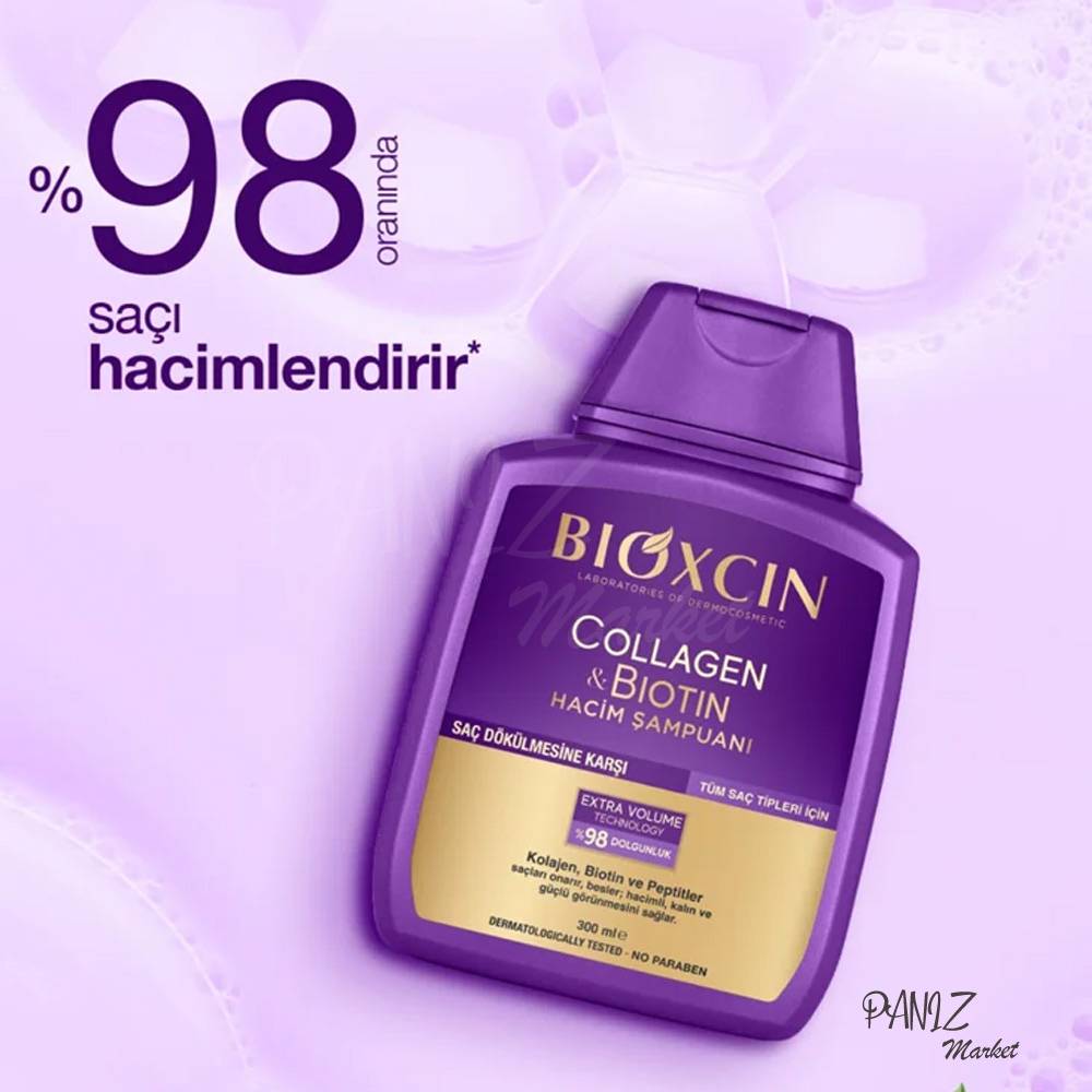 شامپو گیاهی حجم دهنده و ضد ریزش مو بیوکسین BIOXCIN مدل Collagen & Biotin(300 میل)